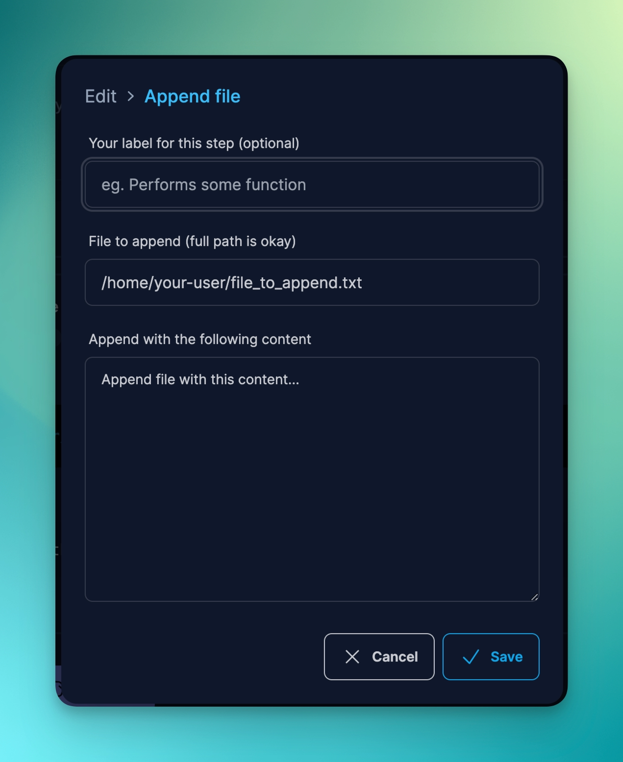 Append file directive settings