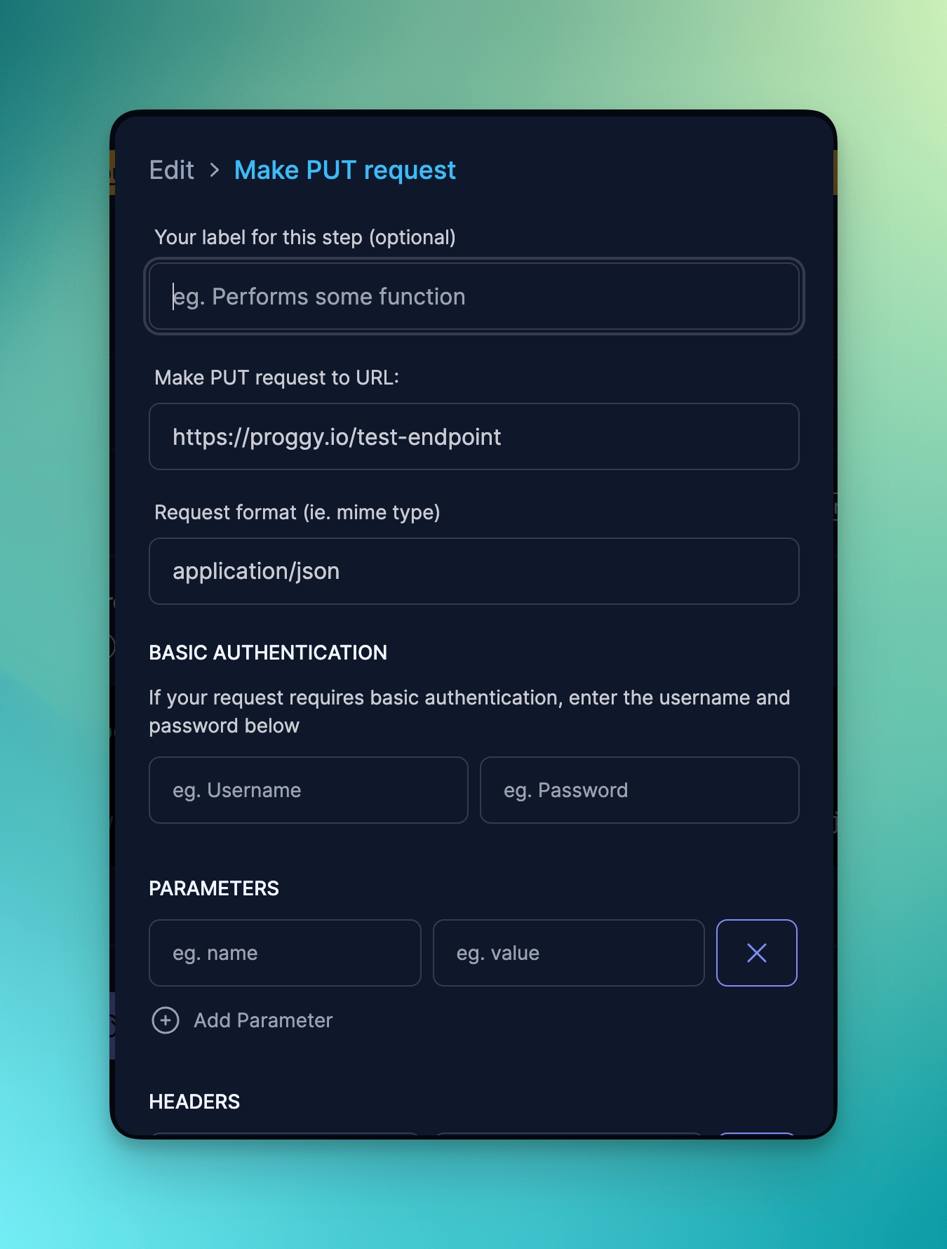 Make PUT request directive settings