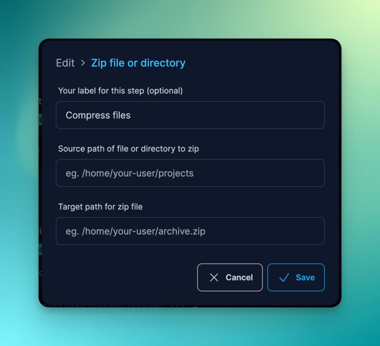 Zip file or directory directive settings